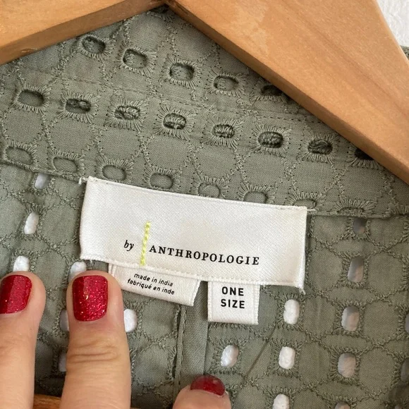 By Anthropologie Collared Eyelet Duster One Size‎ Olive Green - Picture 4 of 8